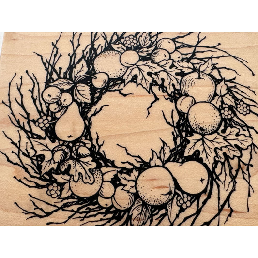 PSX Rubber Stamp Fruit Twig Wreath Fruit Harvest Pear Orange Fall Country K-1541