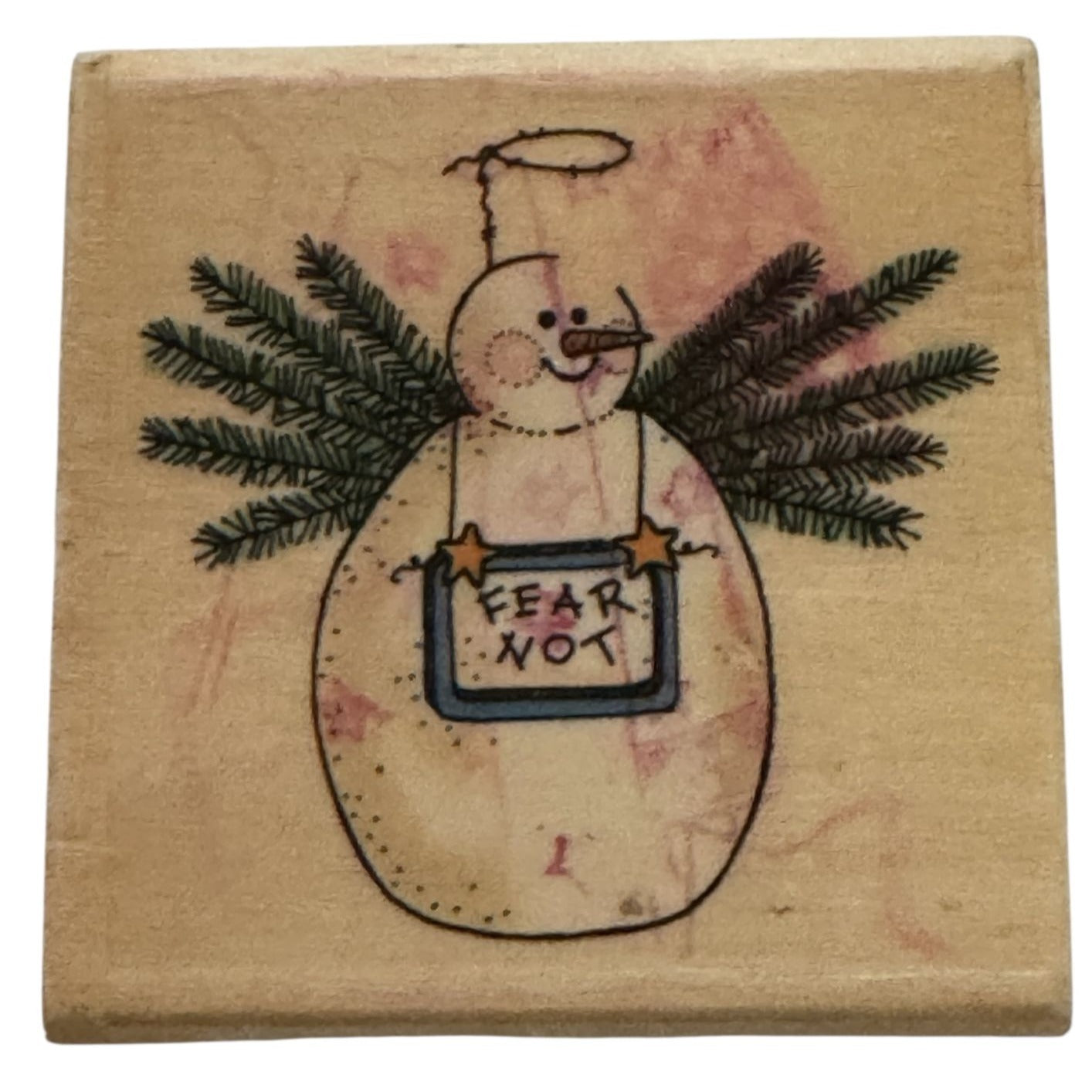 Uptown Rubber Stamp Fear Not Snowman Christmas Card Making Craft Wood Mounted