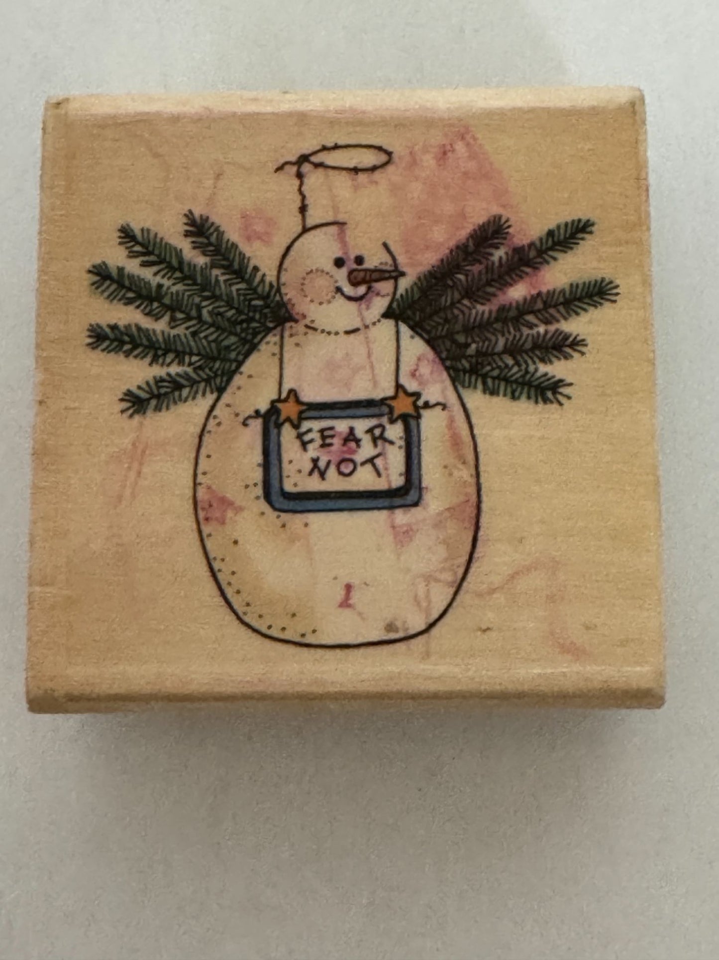 Uptown Rubber Stamp Fear Not Snowman Christmas Card Making Craft Wood Mounted