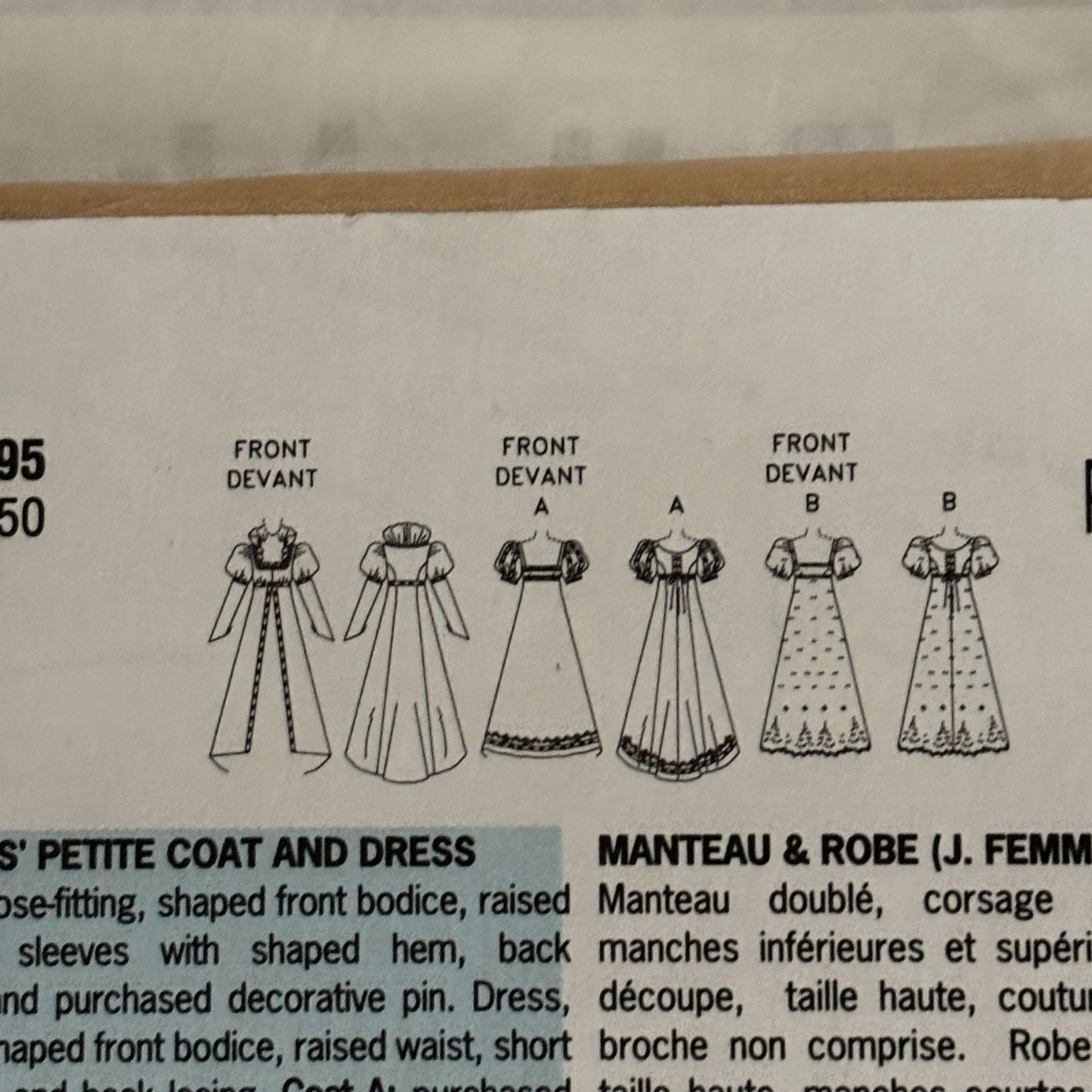 Butterick Sewing Pattern 6630 Regency Coat Dress Making History 18-22 Uncut Empire Waist Gown