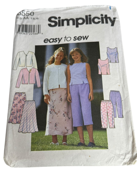 Simplicity Sewing Pattern 8550 Girls Jacket Top Skirt Pants Sizes 7 8 10 Easy UC