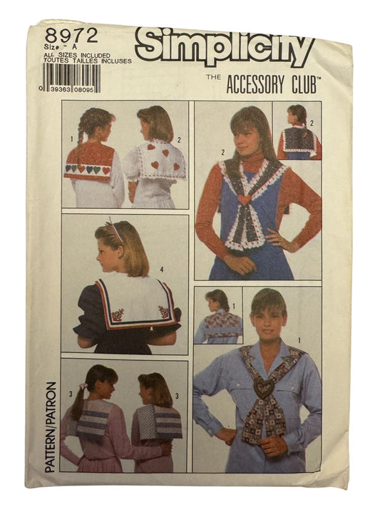 Simplicity Pattern 8972 Misses and Girls Collars 1980s Accessory Club Vintage
