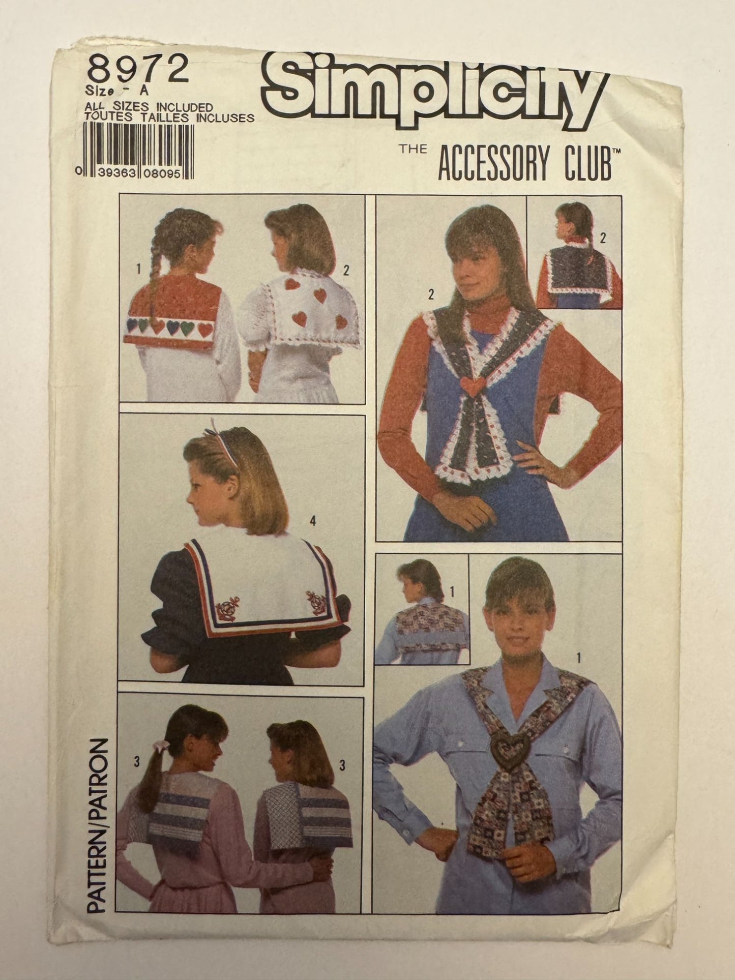 Simplicity Pattern 8972 Misses and Girls Collars 1980s Accessory Club Vintage