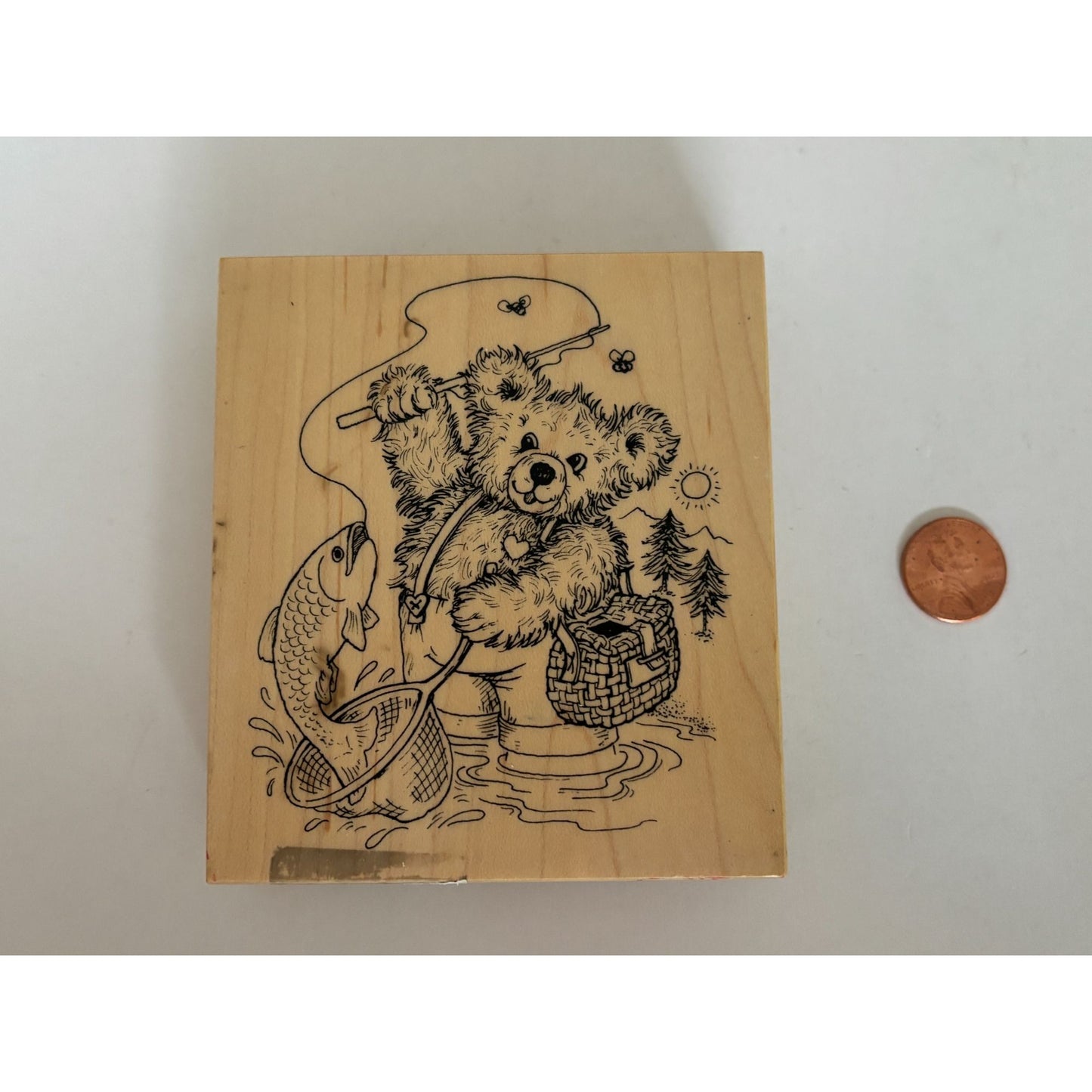 PSX Rubber Stamp Fuzzy Bear Fishing Teddy Fisherman Fathers Day Cardmaking Craft