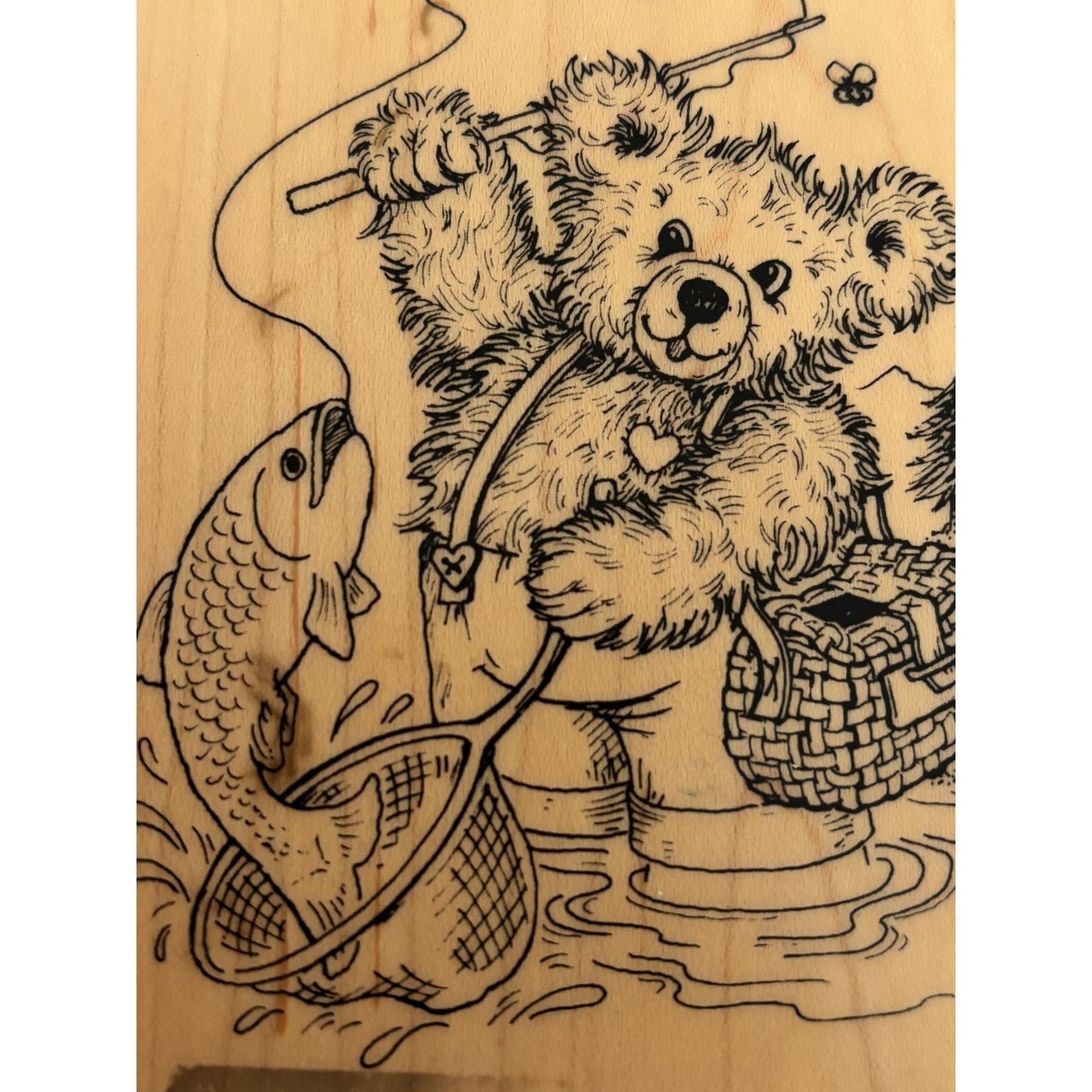 PSX Rubber Stamp Fuzzy Bear Fishing Teddy Fisherman Fathers Day Cardmaking Craft