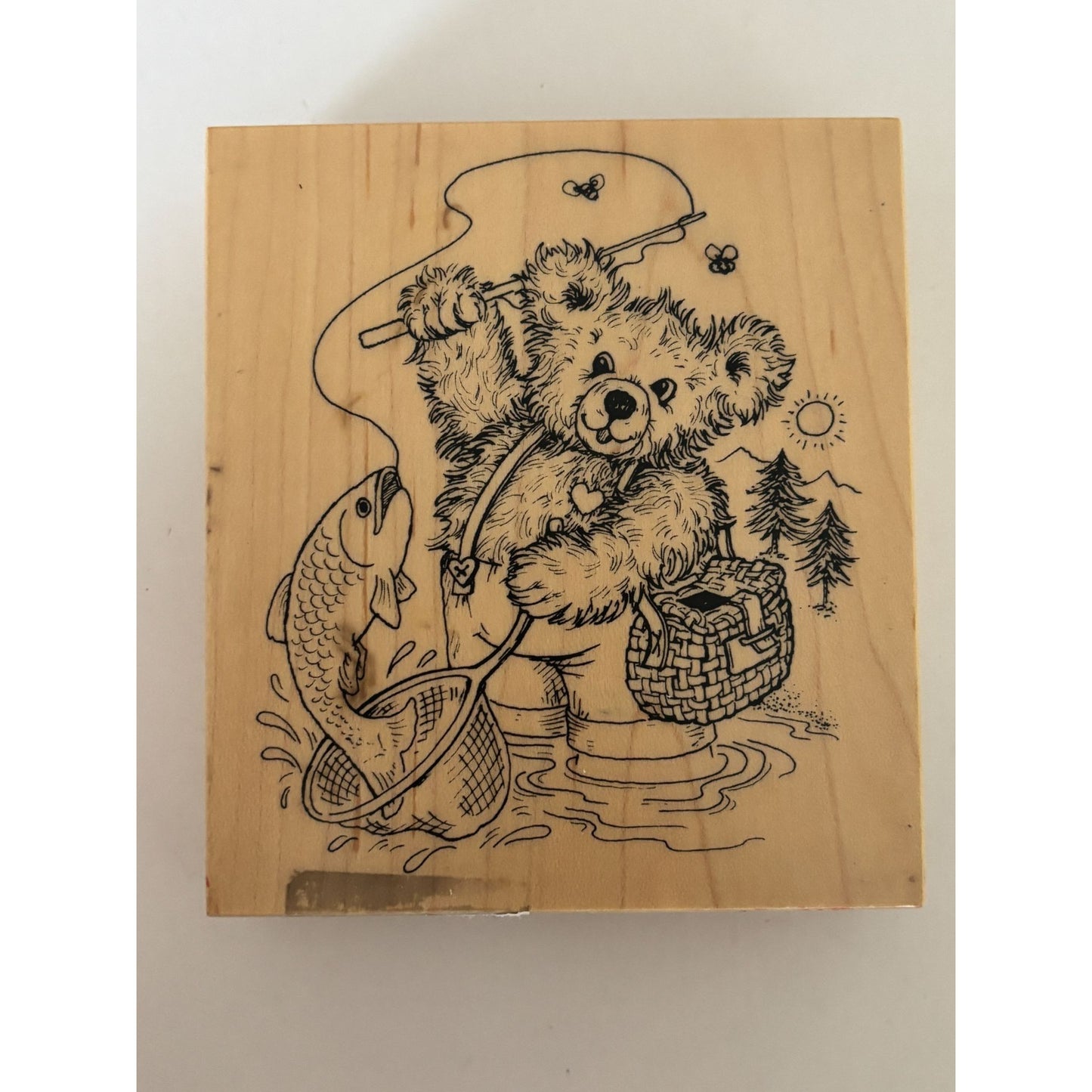 PSX Rubber Stamp Fuzzy Bear Fishing Teddy Fisherman Fathers Day Cardmaking Craft