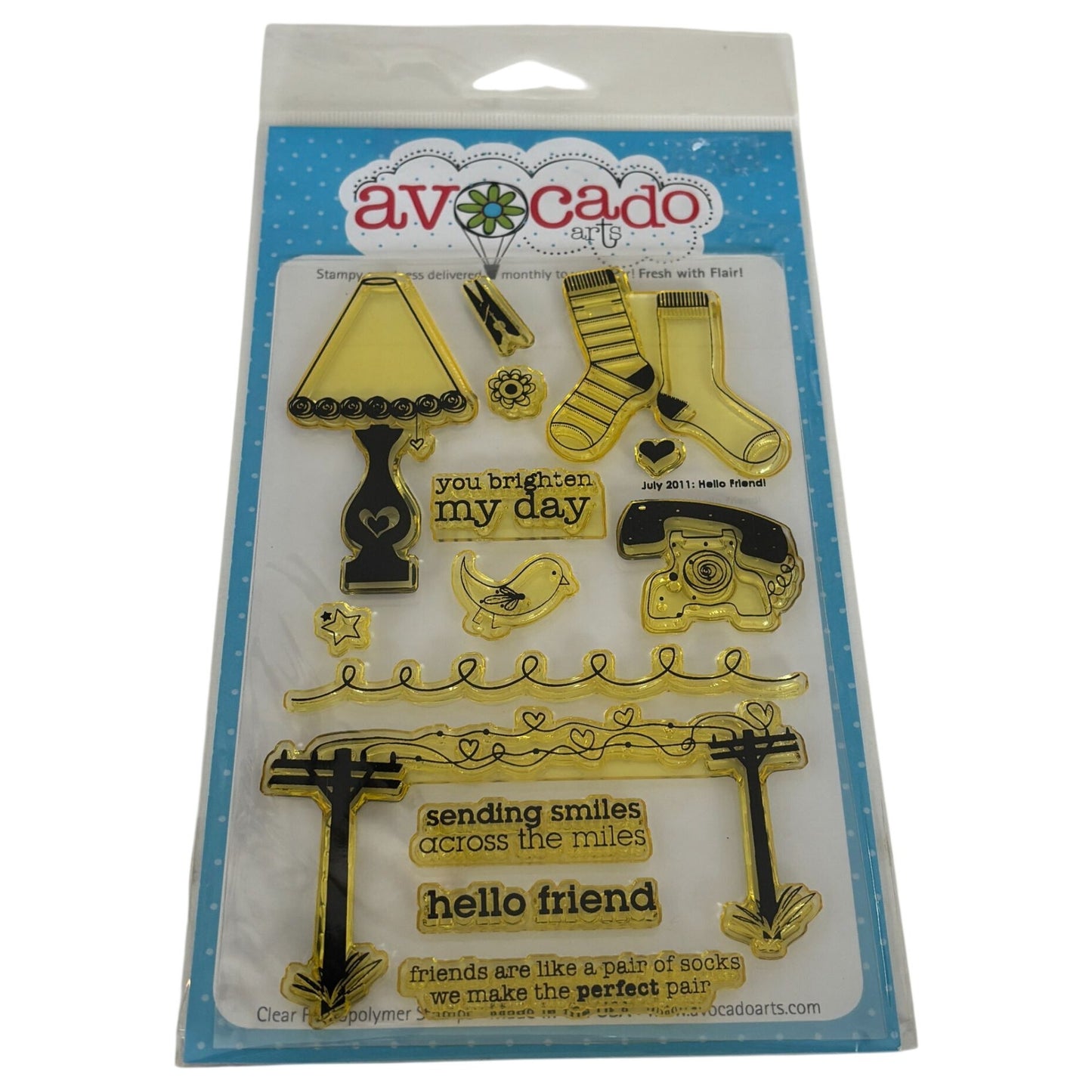 Avocado Arts Clear Photopolymer Stamps Set Hello Friend Socks Phone Retro Cardmaking Telephone Poles