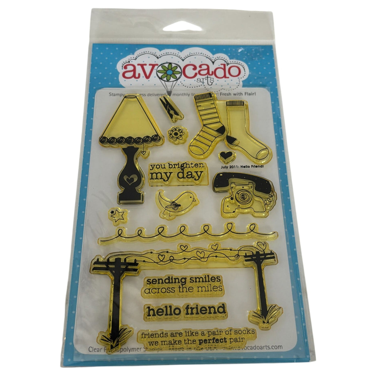 Avocado Arts Clear Photopolymer Stamps Set Hello Friend Socks Phone Retro Cardmaking Telephone Poles