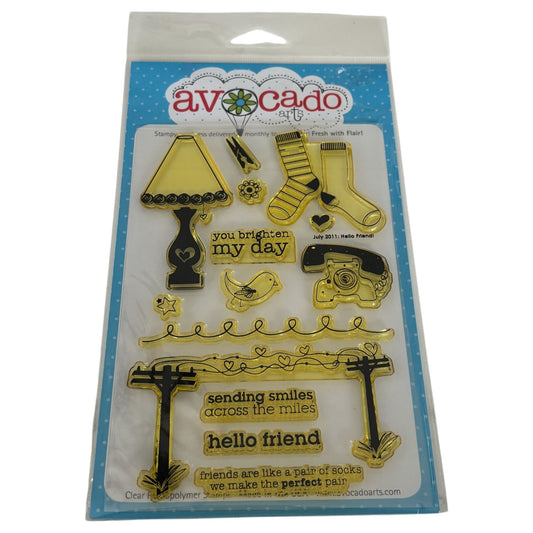 Avocado Arts Clear Photopolymer Stamps Set Hello Friend Socks Phone Retro Cardmaking Telephone Poles