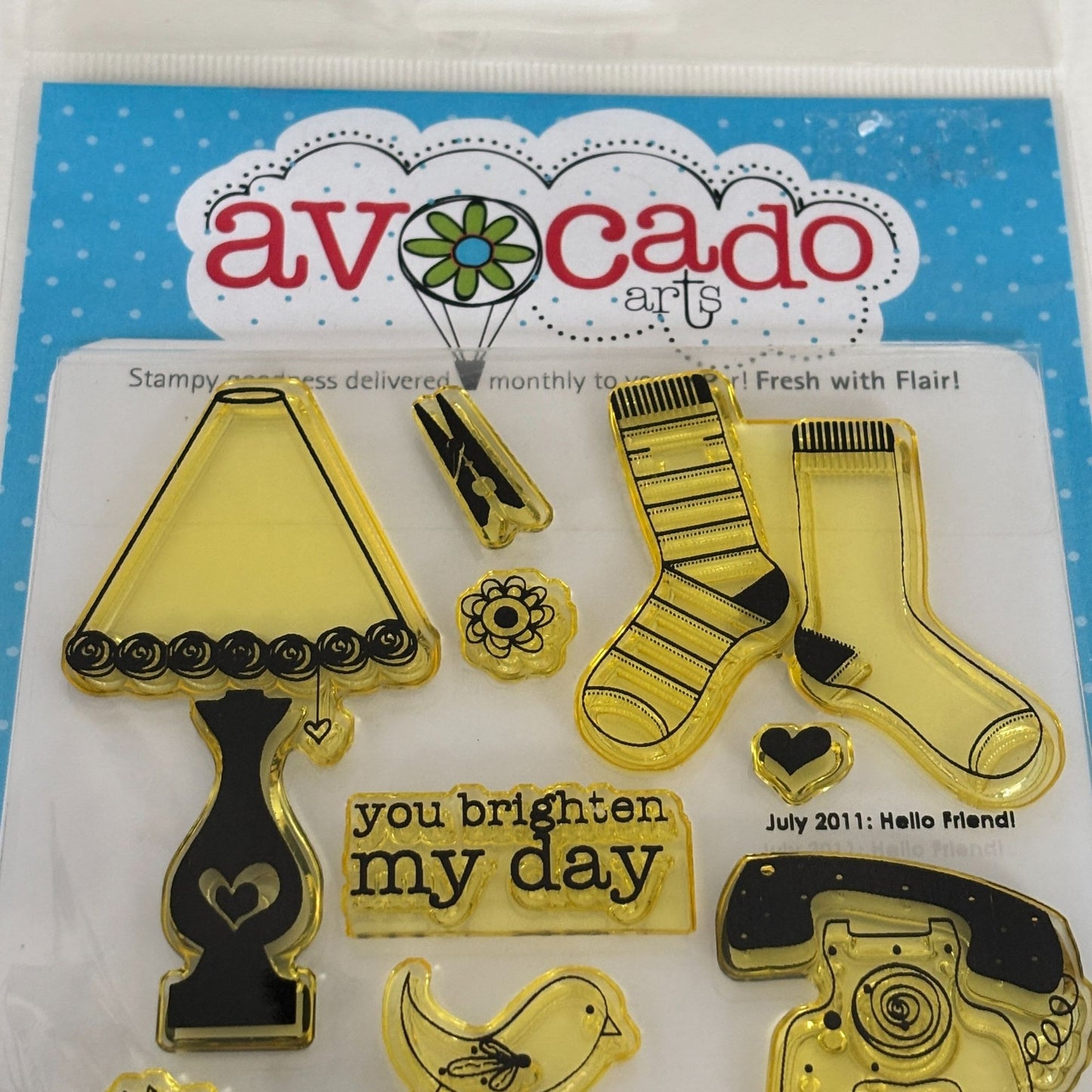 Avocado Arts Clear Photopolymer Stamps Set Hello Friend Socks Phone Retro Cardmaking Telephone Poles