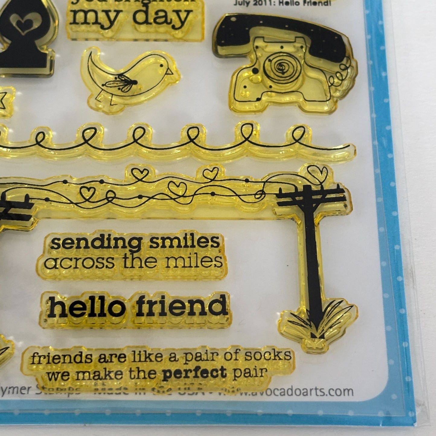 Avocado Arts Clear Photopolymer Stamps Set Hello Friend Socks Phone Retro Cardmaking Telephone Poles