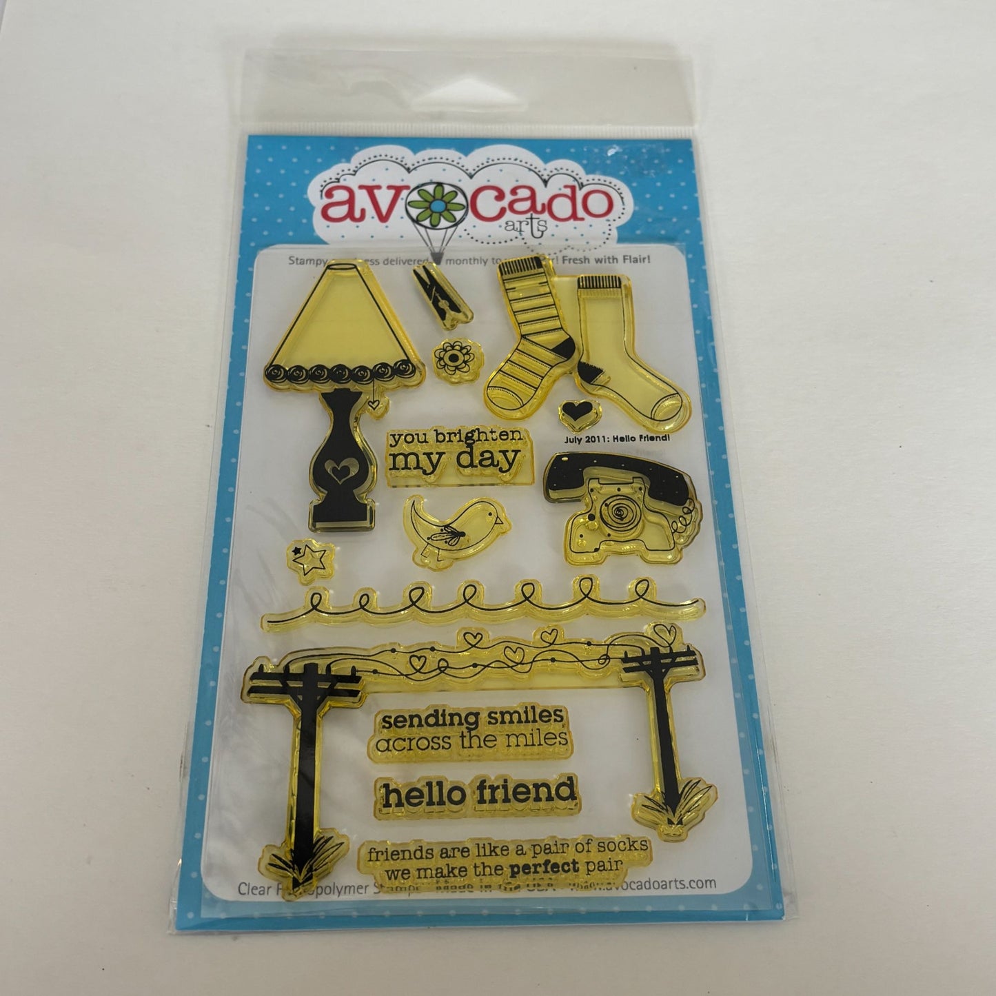 Avocado Arts Clear Photopolymer Stamps Set Hello Friend Socks Phone Retro Cardmaking Telephone Poles
