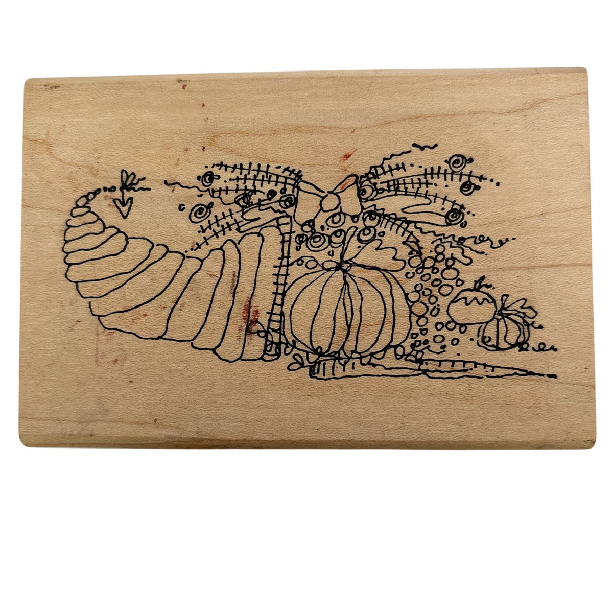 Imaginations Rubber Stamp Cornucopia Pumpkins Fall Thanksgiving Harvest Card Making Quirky Wood Mounted
