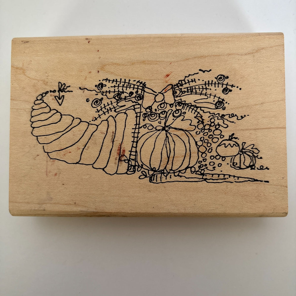 Imaginations Rubber Stamp Cornucopia Pumpkins Fall Thanksgiving Harvest Card Making Quirky Wood Mounted