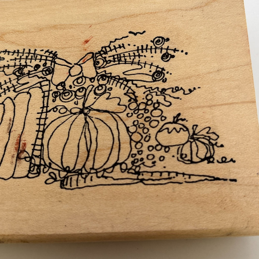 Imaginations Rubber Stamp Cornucopia Pumpkins Fall Thanksgiving Harvest Card Making Quirky Wood Mounted