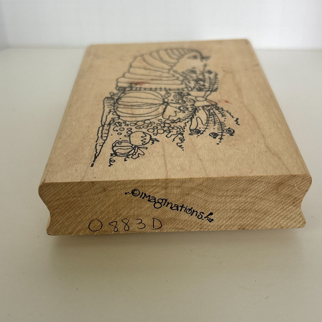 Imaginations Rubber Stamp Cornucopia Pumpkins Fall Thanksgiving Harvest Card Making Quirky Wood Mounted