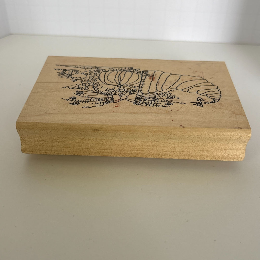 Imaginations Rubber Stamp Cornucopia Pumpkins Fall Thanksgiving Harvest Card Making Quirky Wood Mounted
