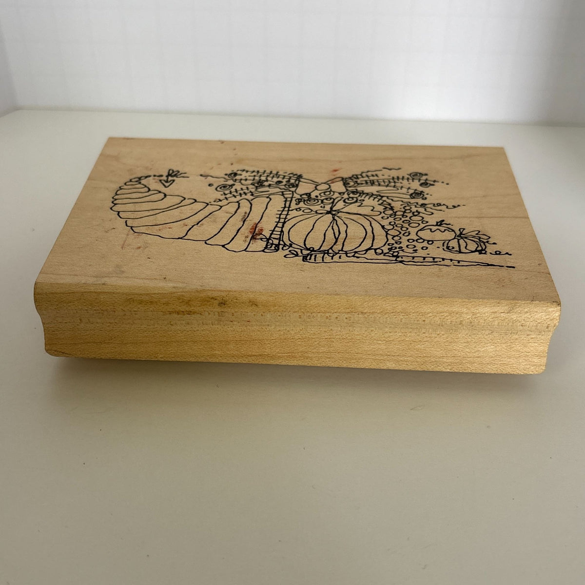 Imaginations Rubber Stamp Cornucopia Pumpkins Fall Thanksgiving Harvest Card Making Quirky Wood Mounted