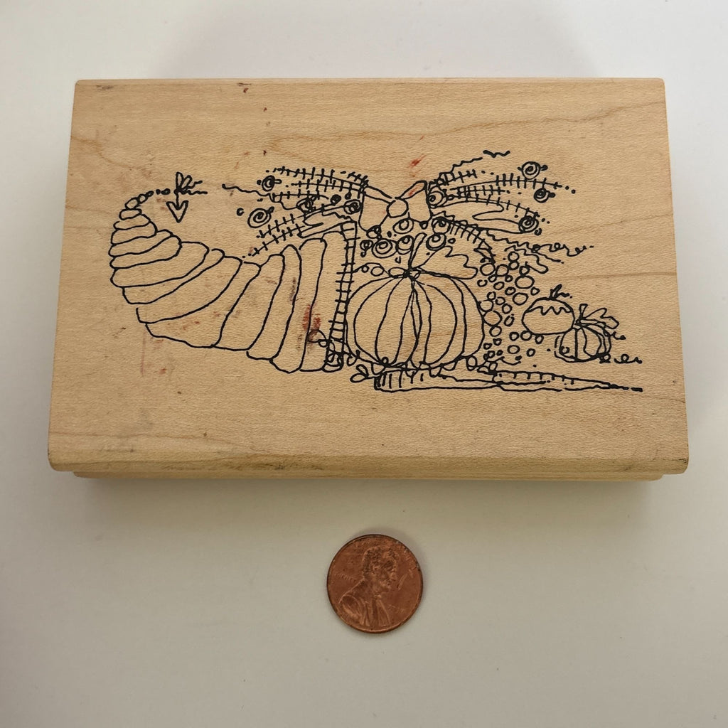 Imaginations Rubber Stamp Cornucopia Pumpkins Fall Thanksgiving Harvest Card Making Quirky Wood Mounted