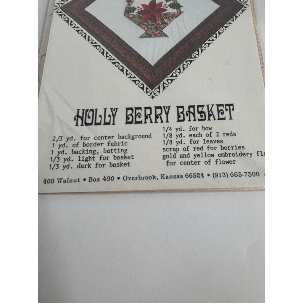 Osage County Quilt Factory Pattern Holly Berry Basket Holiday Christmas Applique
