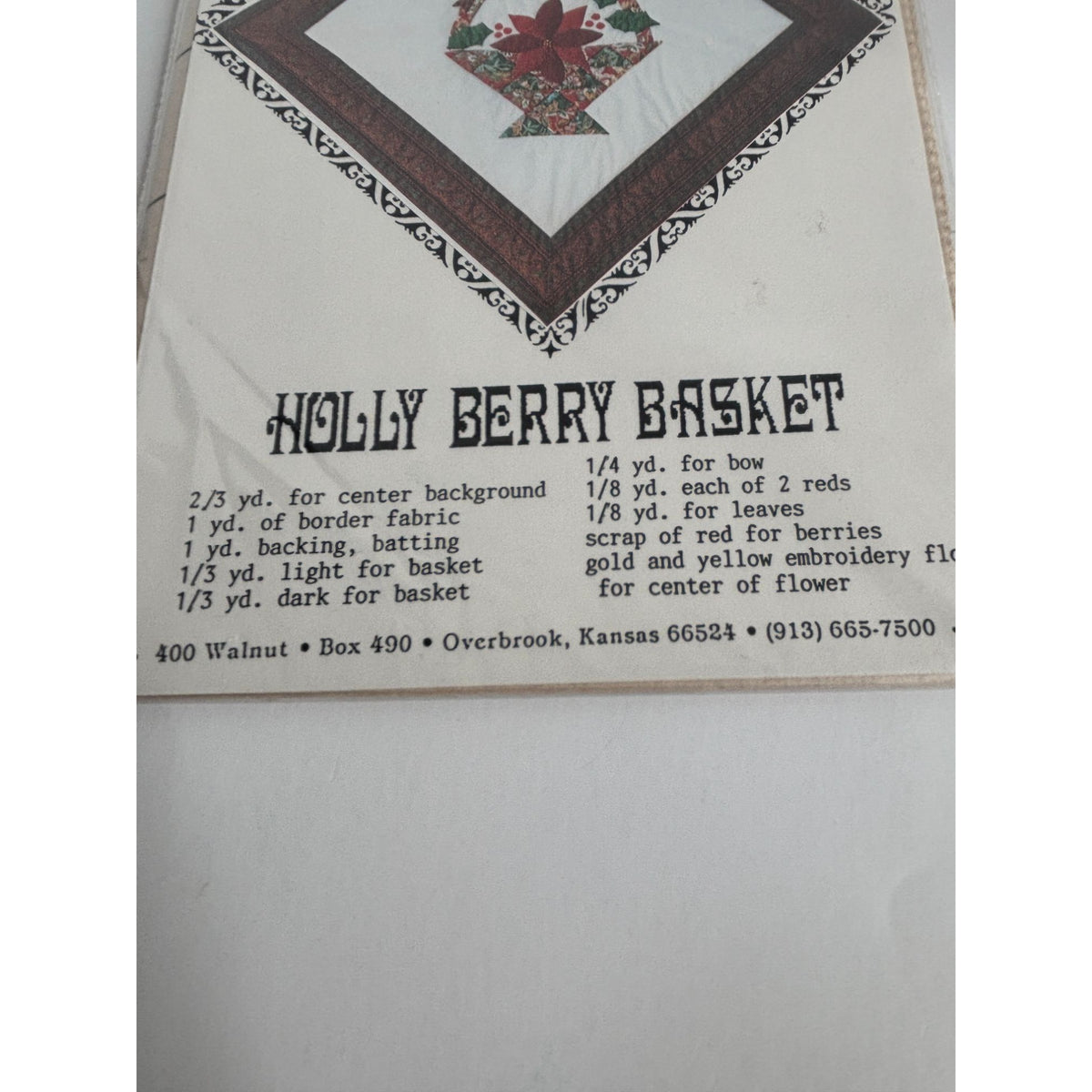 Osage County Quilt Factory Pattern Holly Berry Basket Holiday Christmas Applique