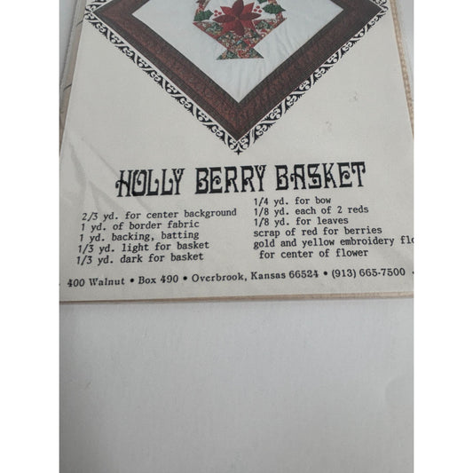 Osage County Quilt Factory Pattern Holly Berry Basket Holiday Christmas Applique
