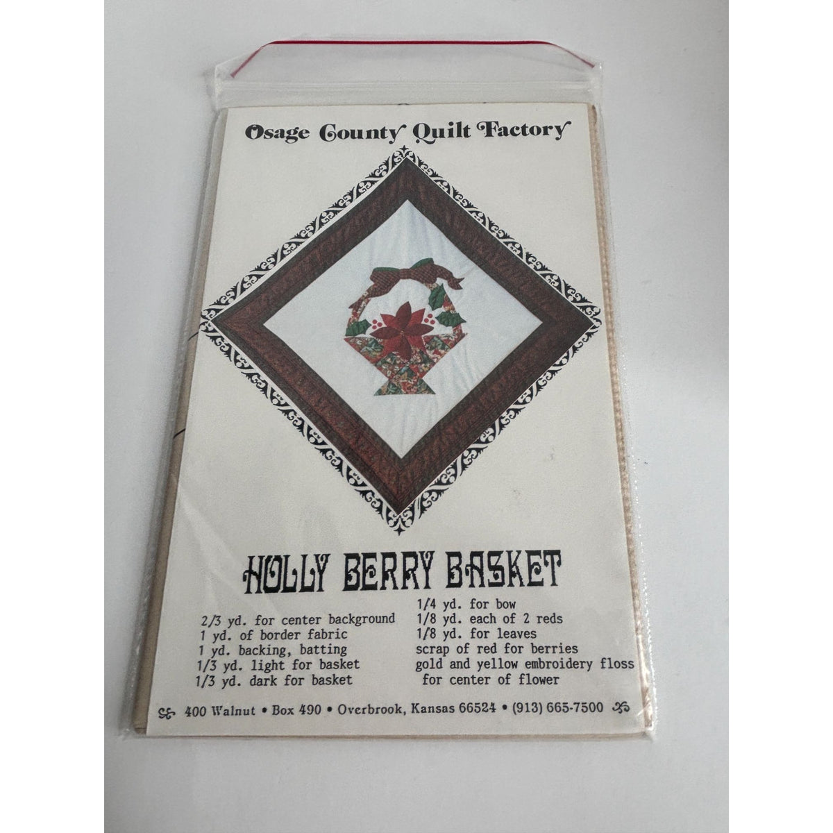 Osage County Quilt Factory Pattern Holly Berry Basket Holiday Christmas Applique
