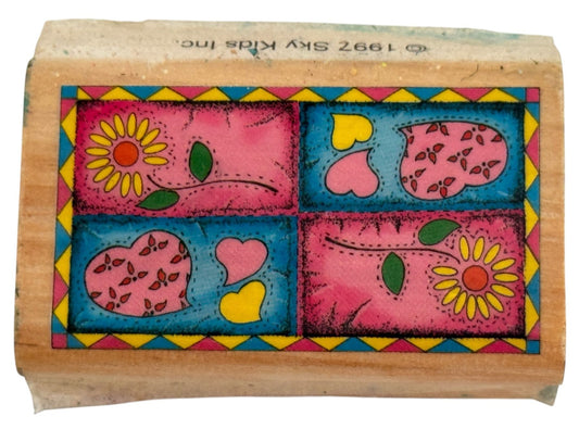 Sky Kids Rubber Stamp Hearts Sunflower Patchwork Design Card Making Rectangle