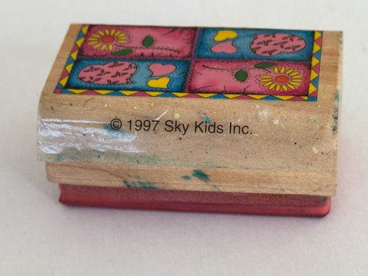 Sky Kids Rubber Stamp Hearts Sunflower Patchwork Design Card Making Rectangle