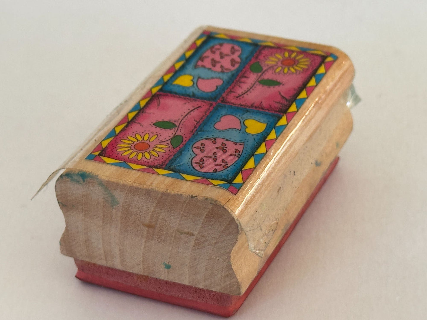 Sky Kids Rubber Stamp Hearts Sunflower Patchwork Design Card Making Rectangle