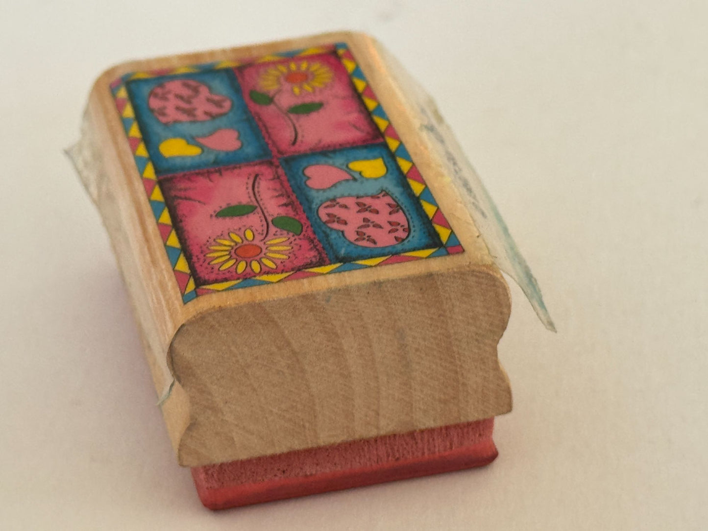 Sky Kids Rubber Stamp Hearts Sunflower Patchwork Design Card Making Rectangle