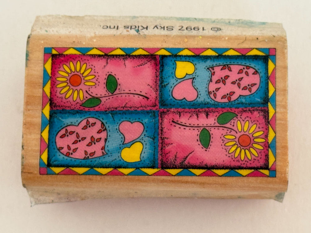 Sky Kids Rubber Stamp Hearts Sunflower Patchwork Design Card Making Rectangle
