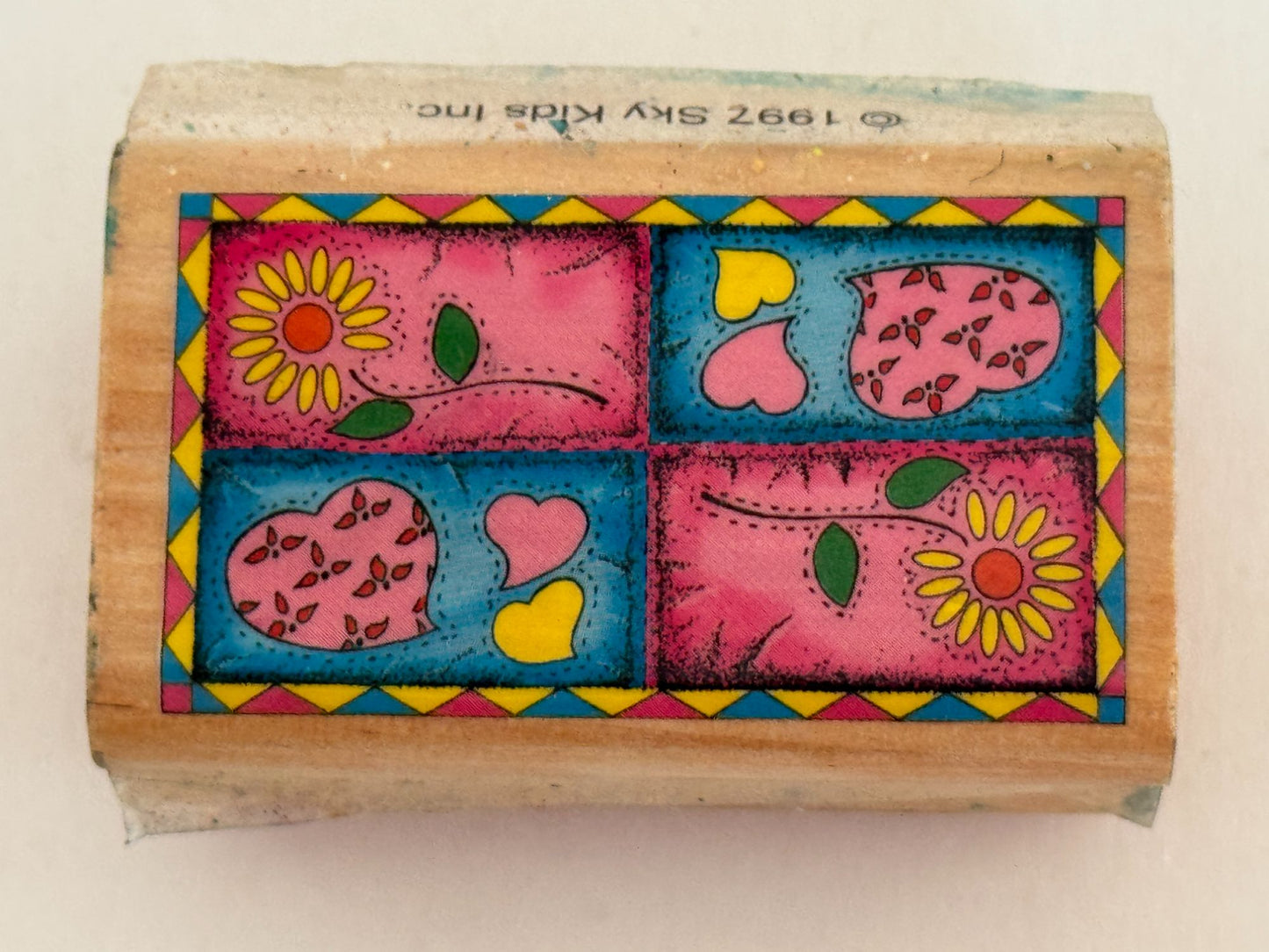 Sky Kids Rubber Stamp Hearts Sunflower Patchwork Design Card Making Rectangle