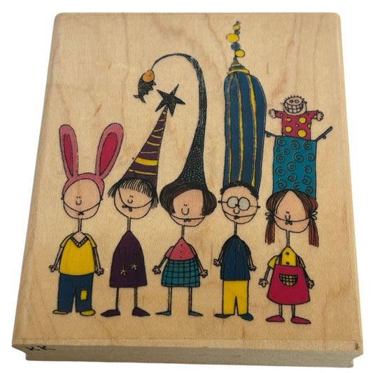 Inkadinkado Wood Rubber Stamp Quirky Characters Family Tall Hat People Funny Stu