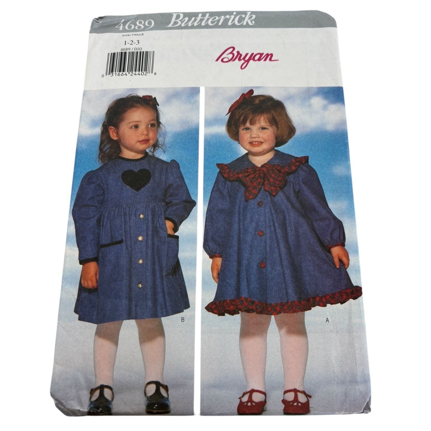 Butterick Sewing Pattern 4689 Dress Toddler 1 2 3 Mid-Knee Length Fall Easy UC