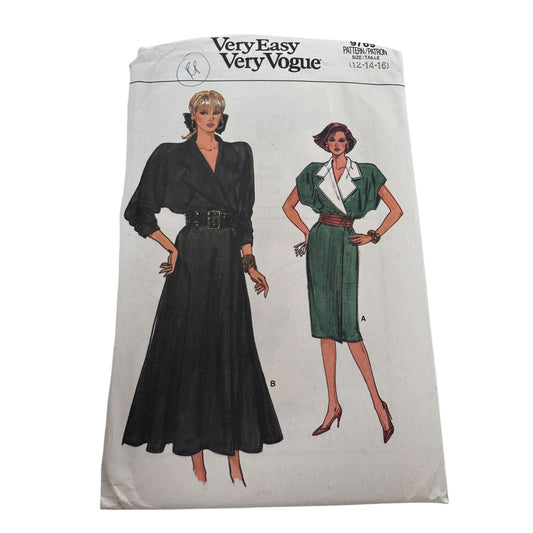 Vogue Sewing Pattern 9769 Wrap Dress 1980s Fashion Vintage Uncut 12 14 16