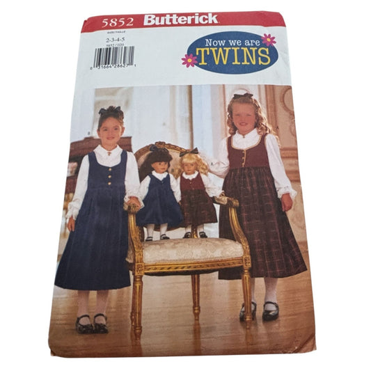 Butterick Sewing Pattern 5852 Matching Girl and Doll Outfits Jumper Dress 2-5
