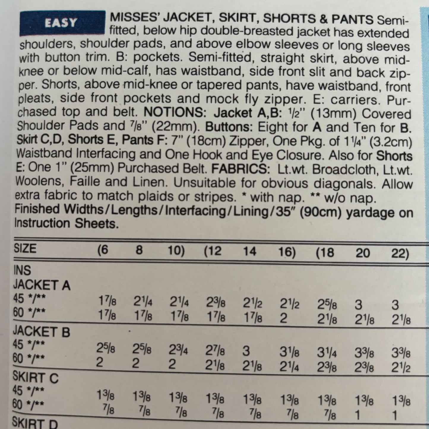 Butterick Sewing Pattern 6800 90s Power Suit Jacket Corporate Core 6-10 UC Easy Minimalist