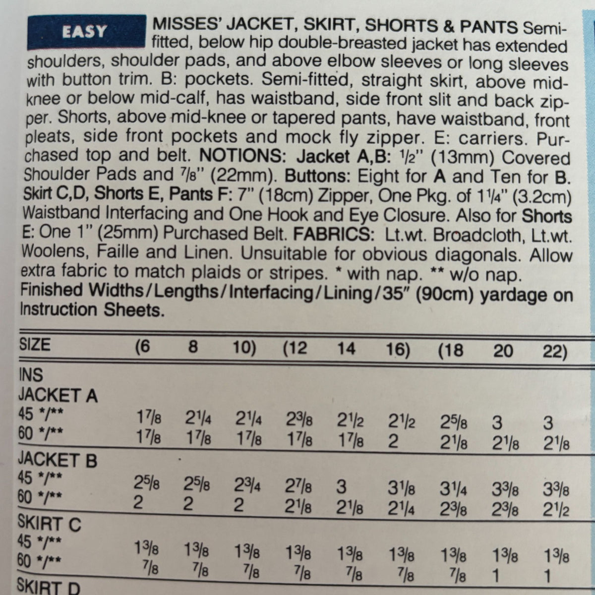 Butterick Sewing Pattern 6800 90s Power Suit Jacket Corporate Core 6-10 UC Easy Minimalist
