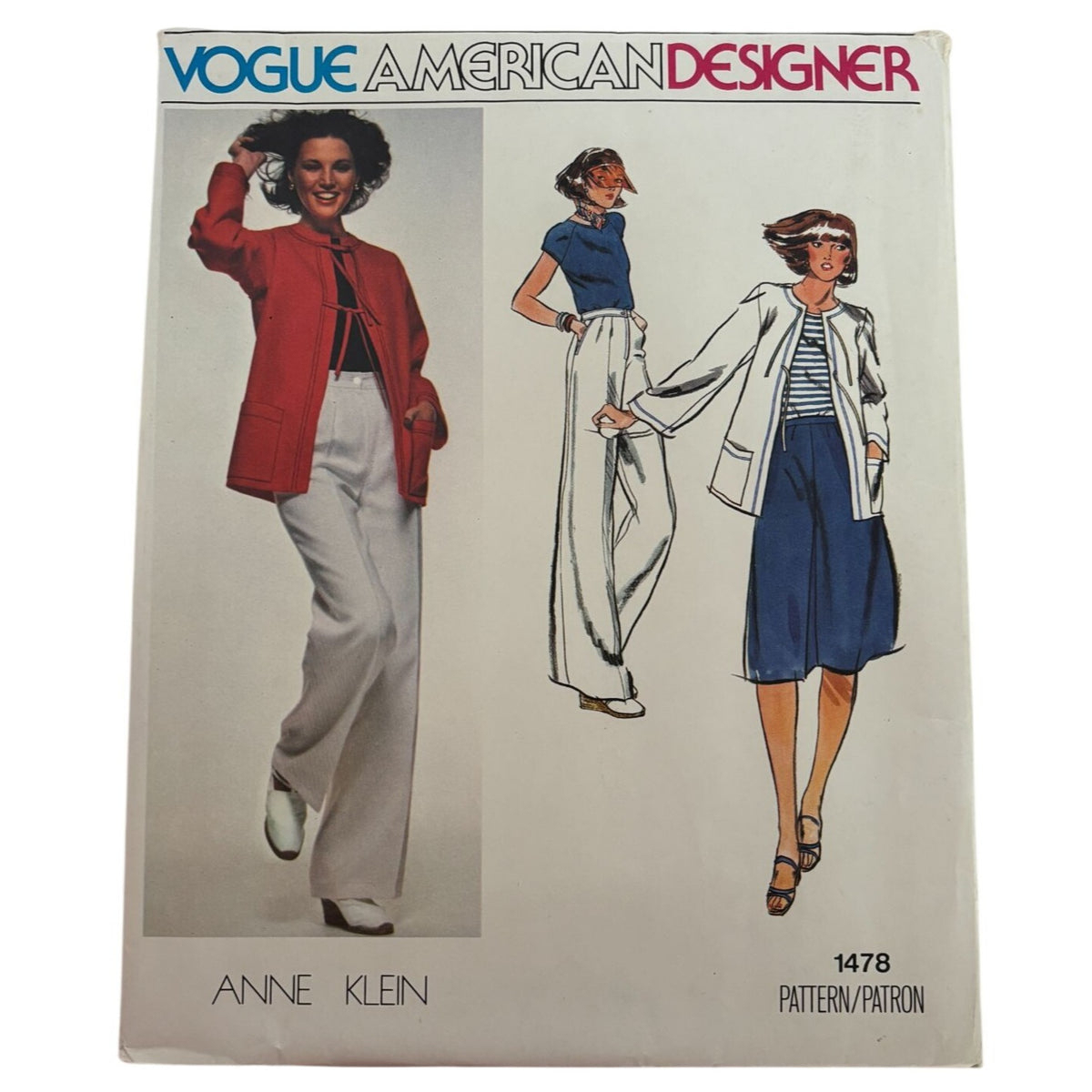 Vogue American Designer Sewing Pattern 1478 Anne Klein 1970s Jacket Pants Skirt 8 Uncut