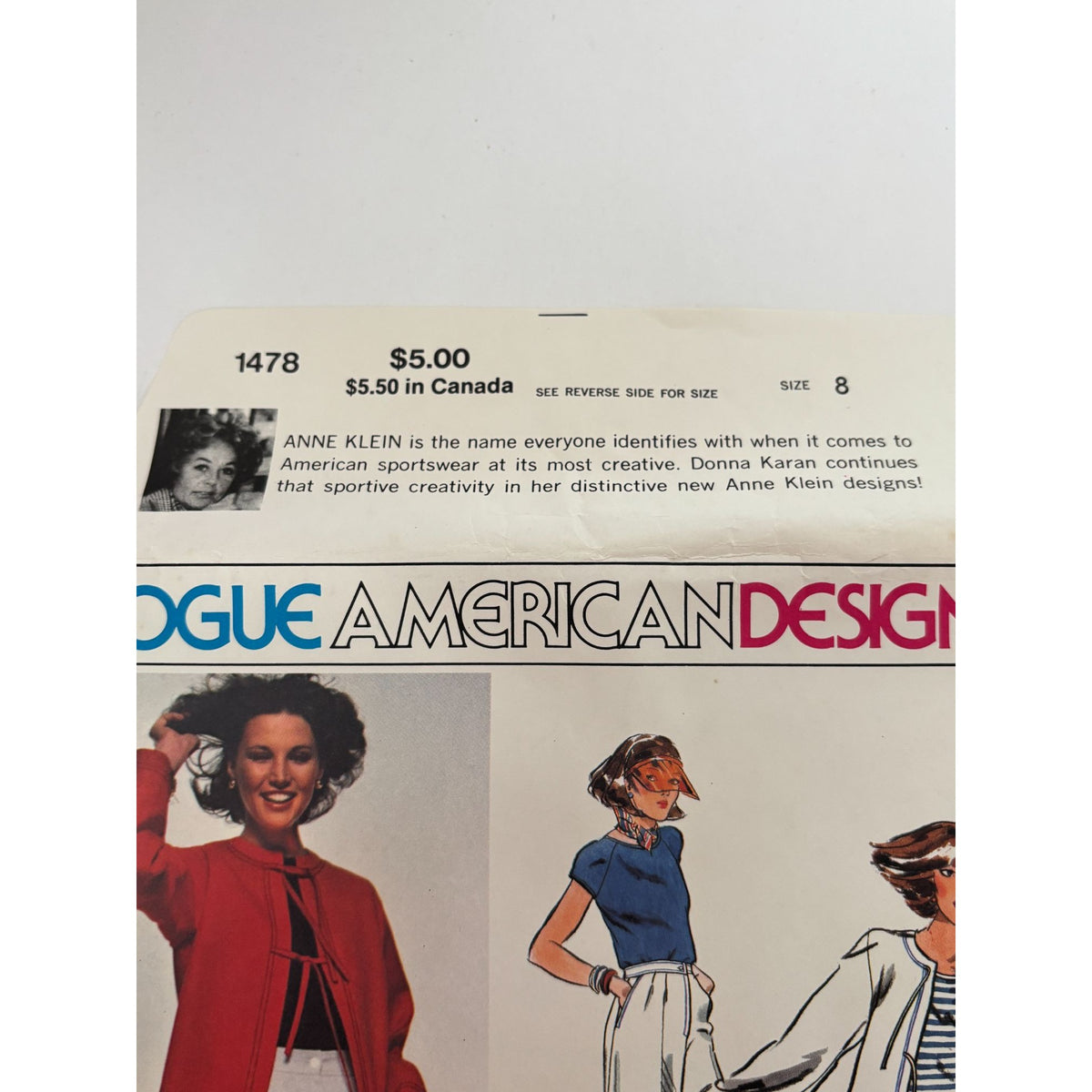 Vogue American Designer Sewing Pattern 1478 Anne Klein 1970s Jacket Pants Skirt 8 Uncut