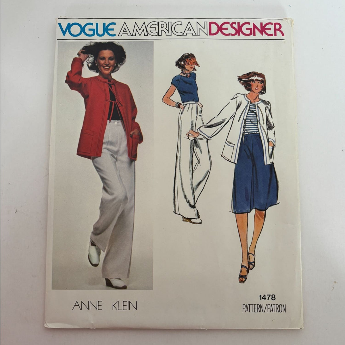 Vogue American Designer Sewing Pattern 1478 Anne Klein 1970s Jacket Pants Skirt 8 Uncut