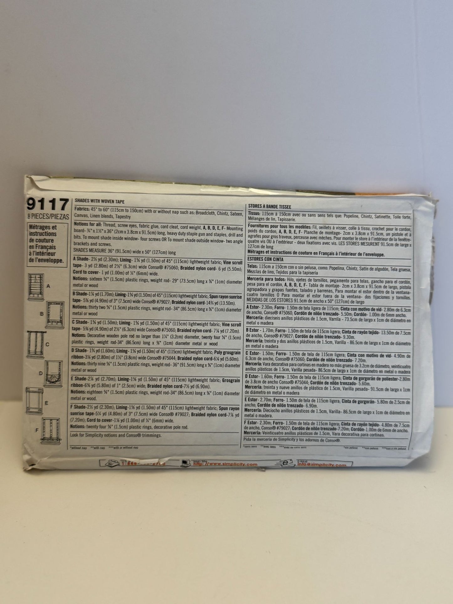 Simplicity Sewing Pattern 9117 Home Decor Window Shades With Woven Tape Uncut
