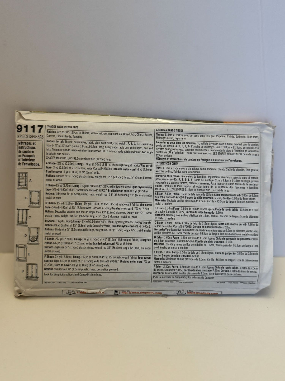 Simplicity Sewing Pattern 9117 Home Decor Window Shades With Woven Tape Uncut