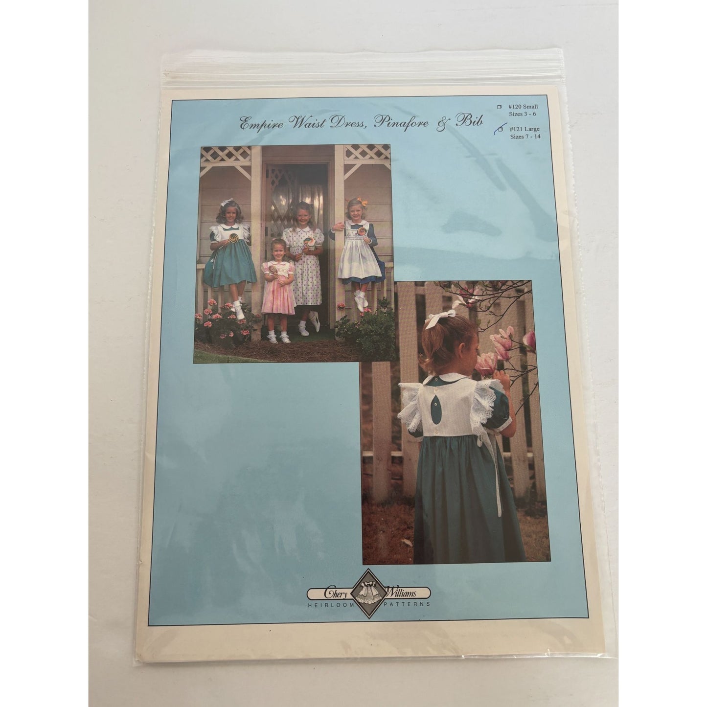 Chery Williams Heirloom Sewing Pattern Empire Waist Dress Pinafore Smocking Bib
