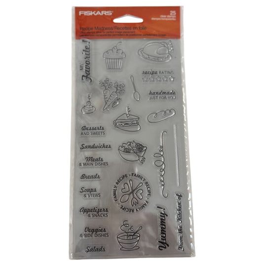 Fiskars Clear Stamps Recipe Madness Kitchen Food Planner Recipe Cardmaking Baker