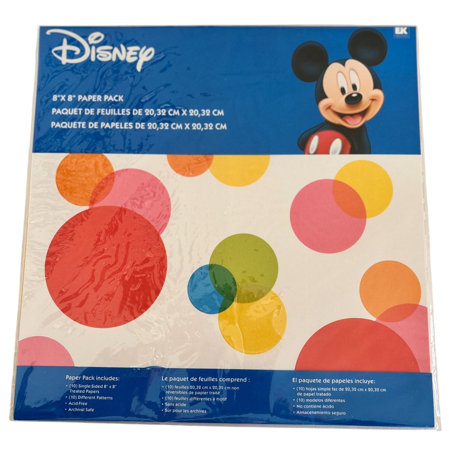 Disney 8x8 Scrapbook Paper Pack Mickey Mouse  EK Success Bright Color Craft Paper 10 Sheets