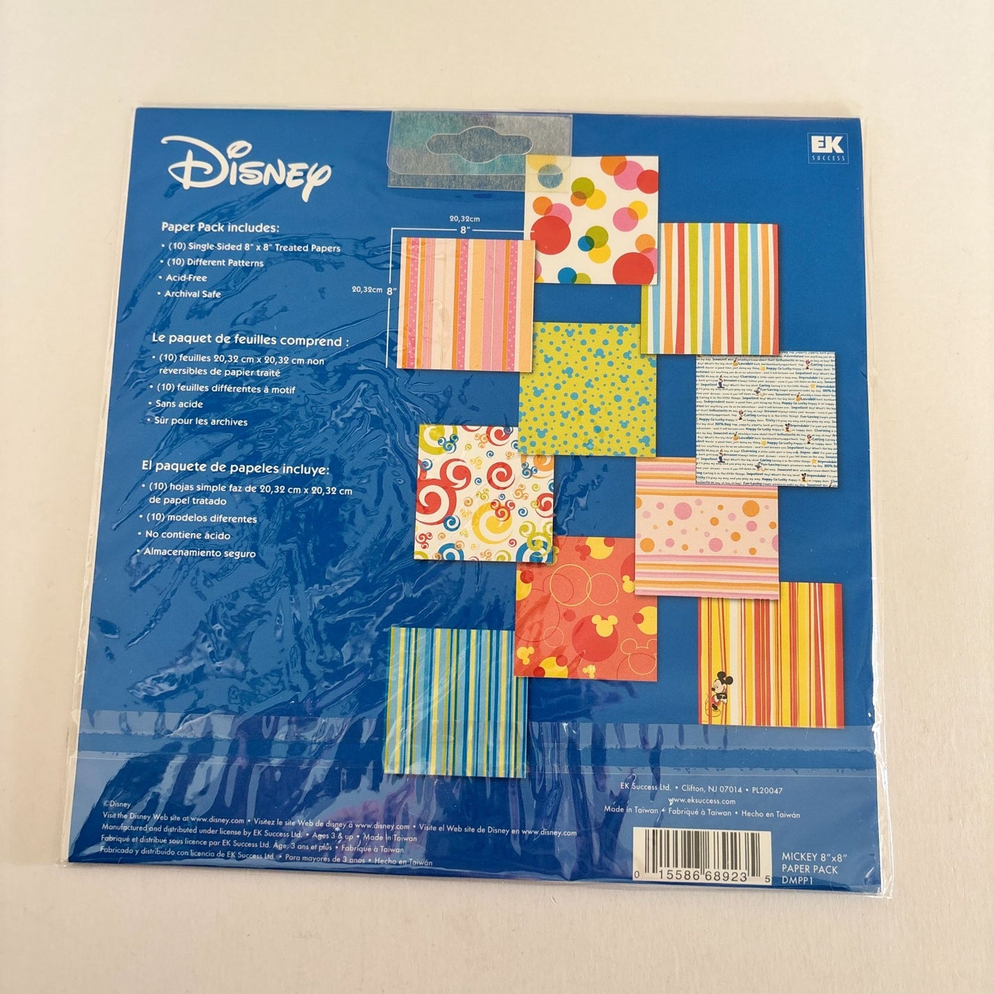 Disney 8x8 Scrapbook Paper Pack Mickey Mouse  EK Success Bright Color Craft Paper 10 Sheets