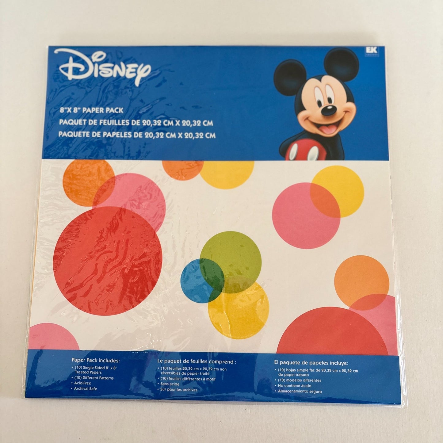 Disney 8x8 Scrapbook Paper Pack Mickey Mouse  EK Success Bright Color Craft Paper 10 Sheets