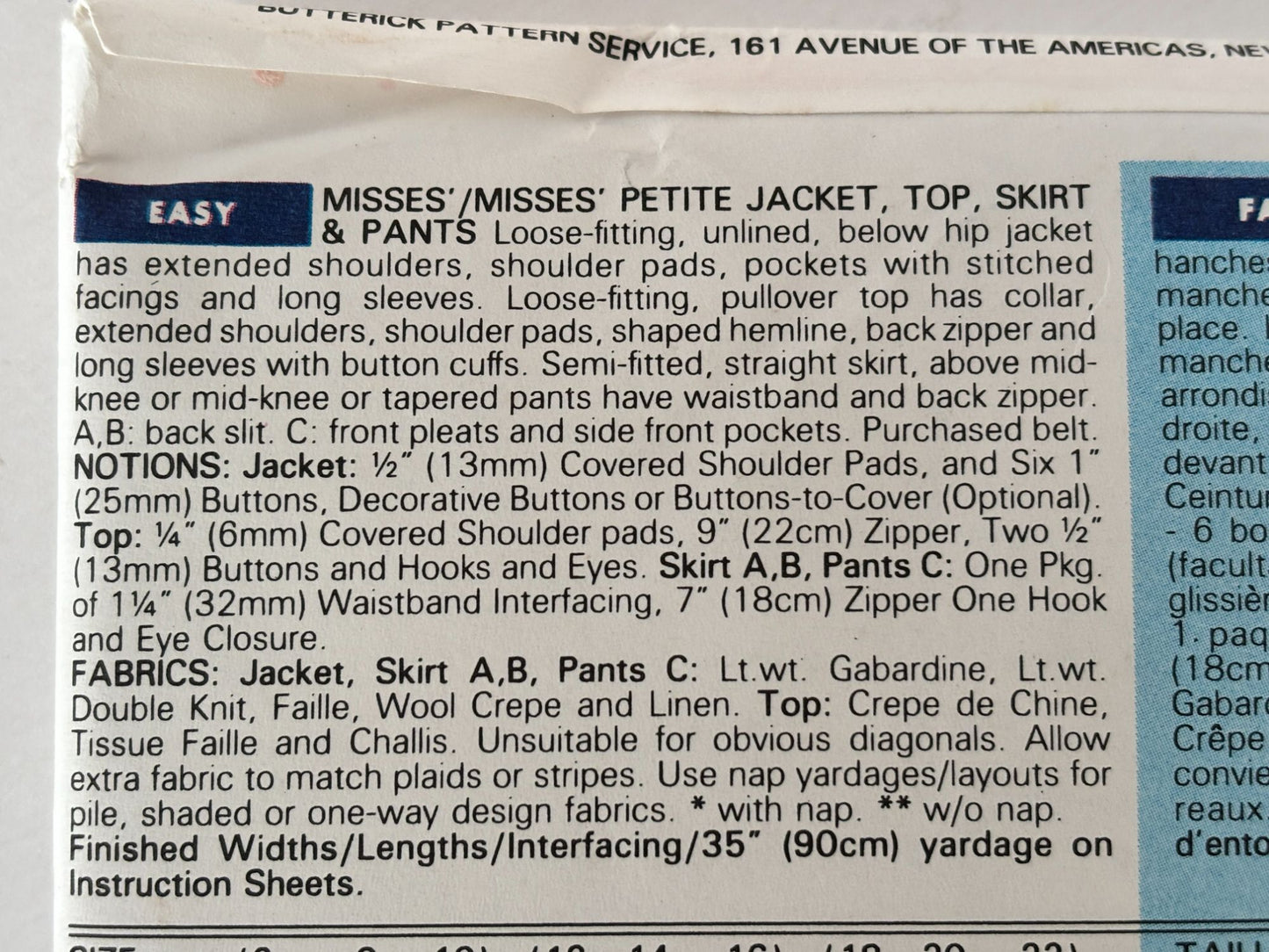 Butterick Sewing Pattern 6413: Misses' Jacket (Blazer), Top, Skirt and Pants